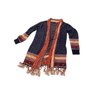 Colorful Long Sleeve Women Size Small Fringe Sweater Cardigan Boho Bohemian Cozy